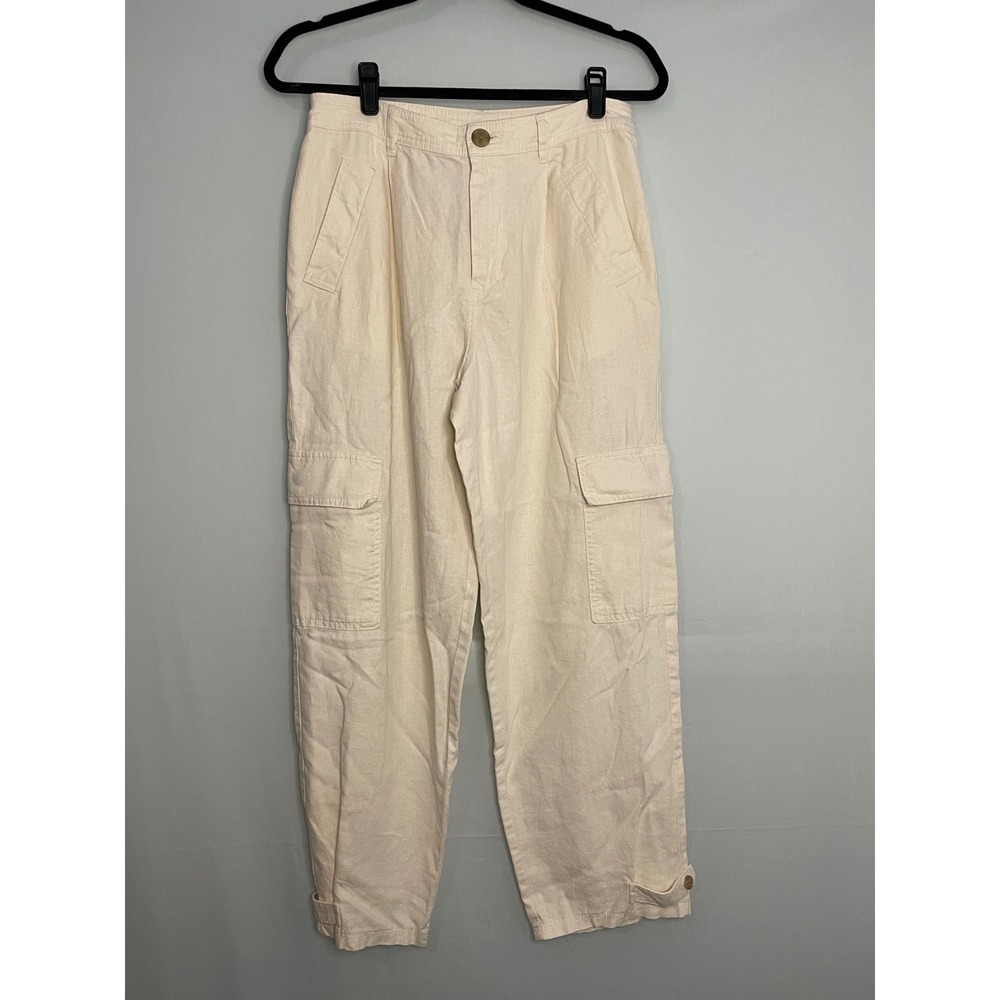 A New Day Womens Cargo Pants Beige Size 6 Cropped‎ Ankle Button Tabs